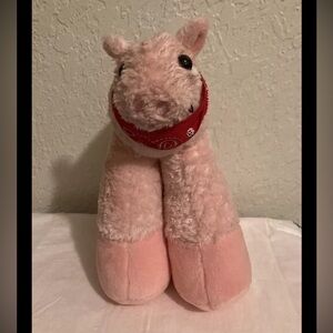 Vintage Plush Stuffed Animal PINK PIG Small Red Bandana Funny  Long Fat Legs